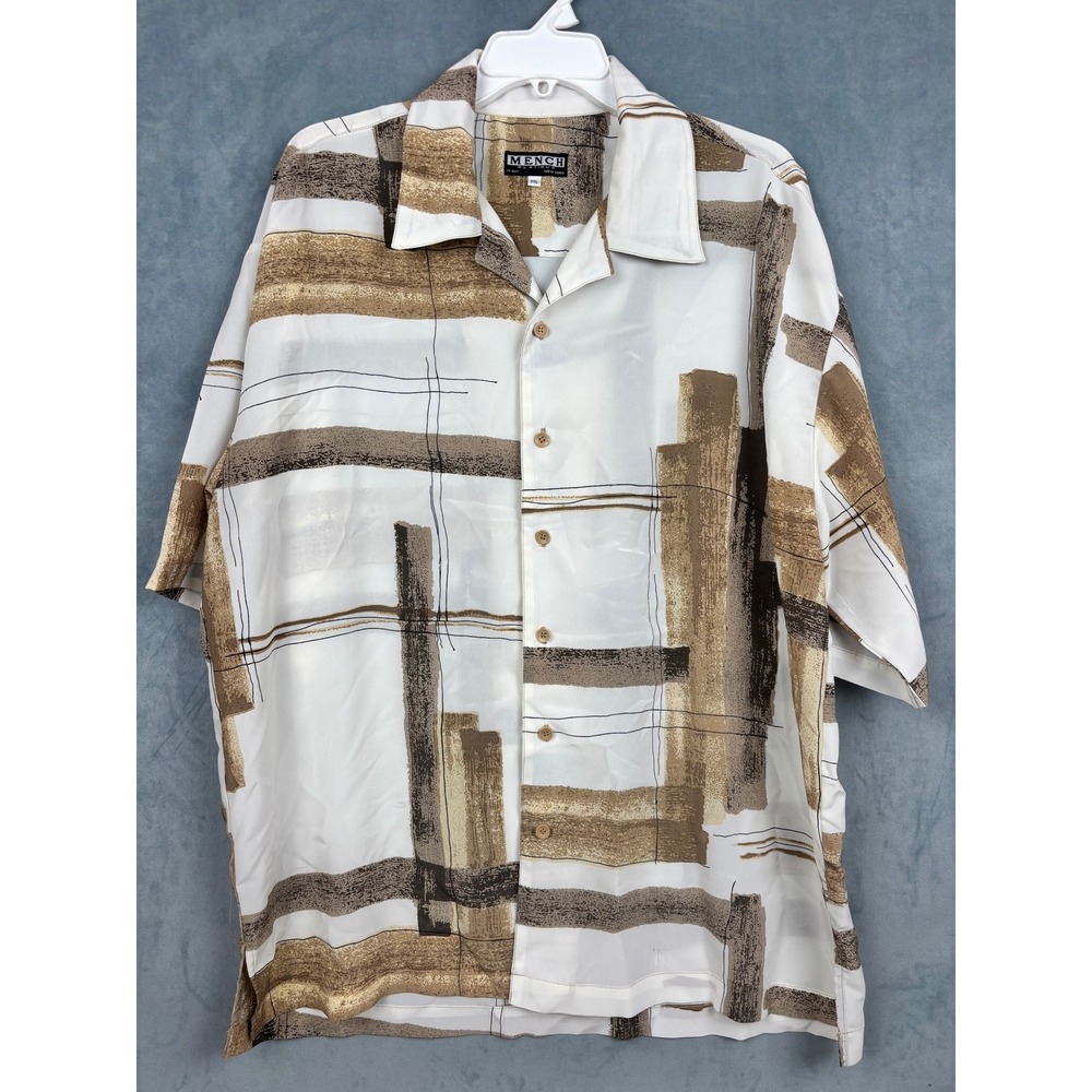 Mench Platinum Mens XXL Abstract Geometric Button Down Shirt Short Sleeve Brown